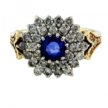 9ct Gold Sapphire/Diamond Cluster Ring Size K